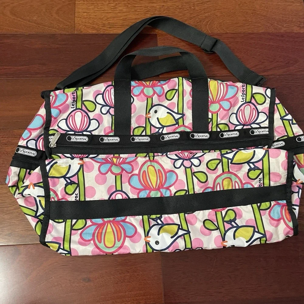 LeSportsac Bird Flower Weekender Overnight Duffel Bag Multicolor Rare‎ HTF B27